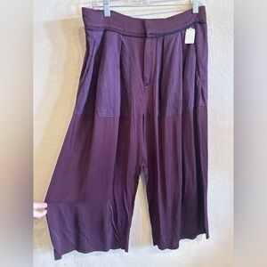 Ms MIN Pleated Purple Palazzo Pants Crinkled Cropped Wide Contrasting Pockets M